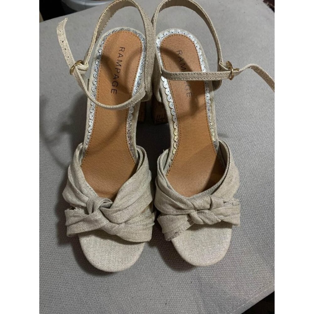 Rampage 4” Heels Wedge Summer Party Clubwear Dance Peep Toe Beige Women’s Size 7